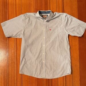 Ariat Men's White, Blue and Red Patterned Short Sleeve Shirt